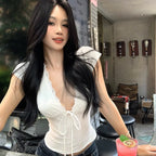 V-Neck Lace Crop Top