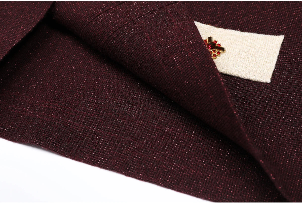 Diamond Buckle Knit Top With Elastic Fit Long Sleeve Pullover Round Neck For Women