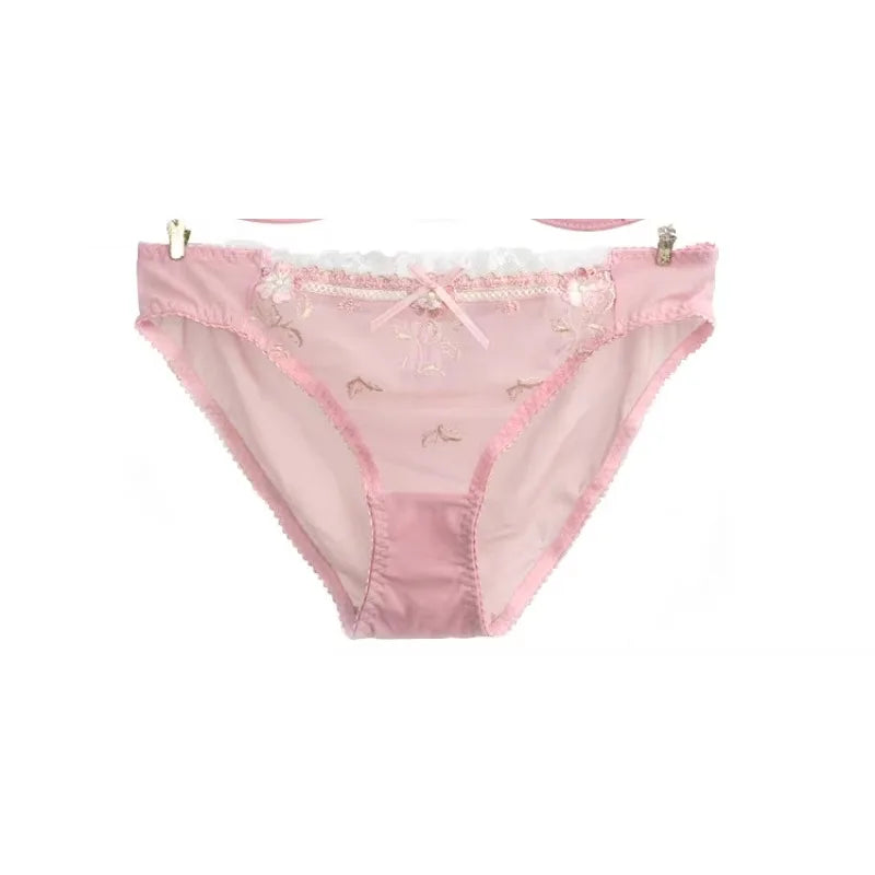 Lace Set With Embroidered Details Two-piece Sheer Push Up Bra And Matching Briefs