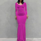 Long Sleeve Dress With Slim Silhouette And Flowing Maxi Skirt