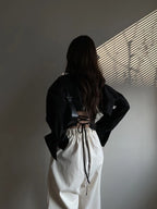 Backless Bandage Blouse With Turn Down Collar And Delicate Lace Up Details