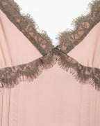Pink Lace Trim Spaghetti Strap Mini Dress With V Neck Flirty Slip On