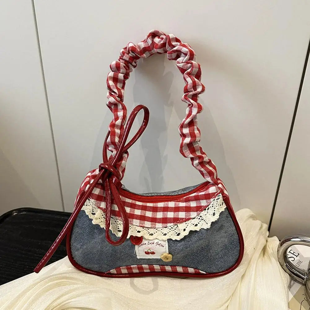 Lace Ribbon Tote With Stretchable Shoulder Strap Handbag