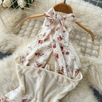 Floral Halter With Mesh Bodysuit