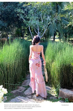 French Lace Trim Floral Neck Hanging Strap Dress