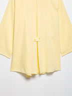 Breezy Linen Kimono Two-piece Set With Lace Up Top And Wide Leg Pants