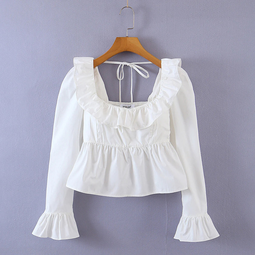 Soft Ruffle Blouse With Long Sleeves