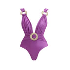 Three Piece Halter Bikini Set Purple Crochet Dress Swimsuit With Push Up Bandeau Beachwear