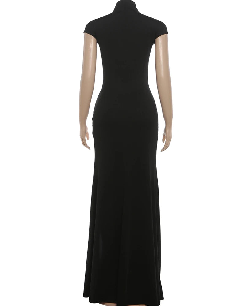 Elegant Asymmetric Shoulder Wrap Dress With Slim Fit Ankle Length