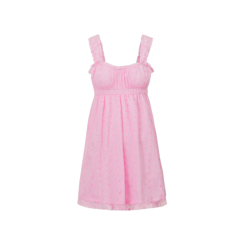 Ruffles Hem Babydoll A-line Dress Vintage Eyelet Mini Dress