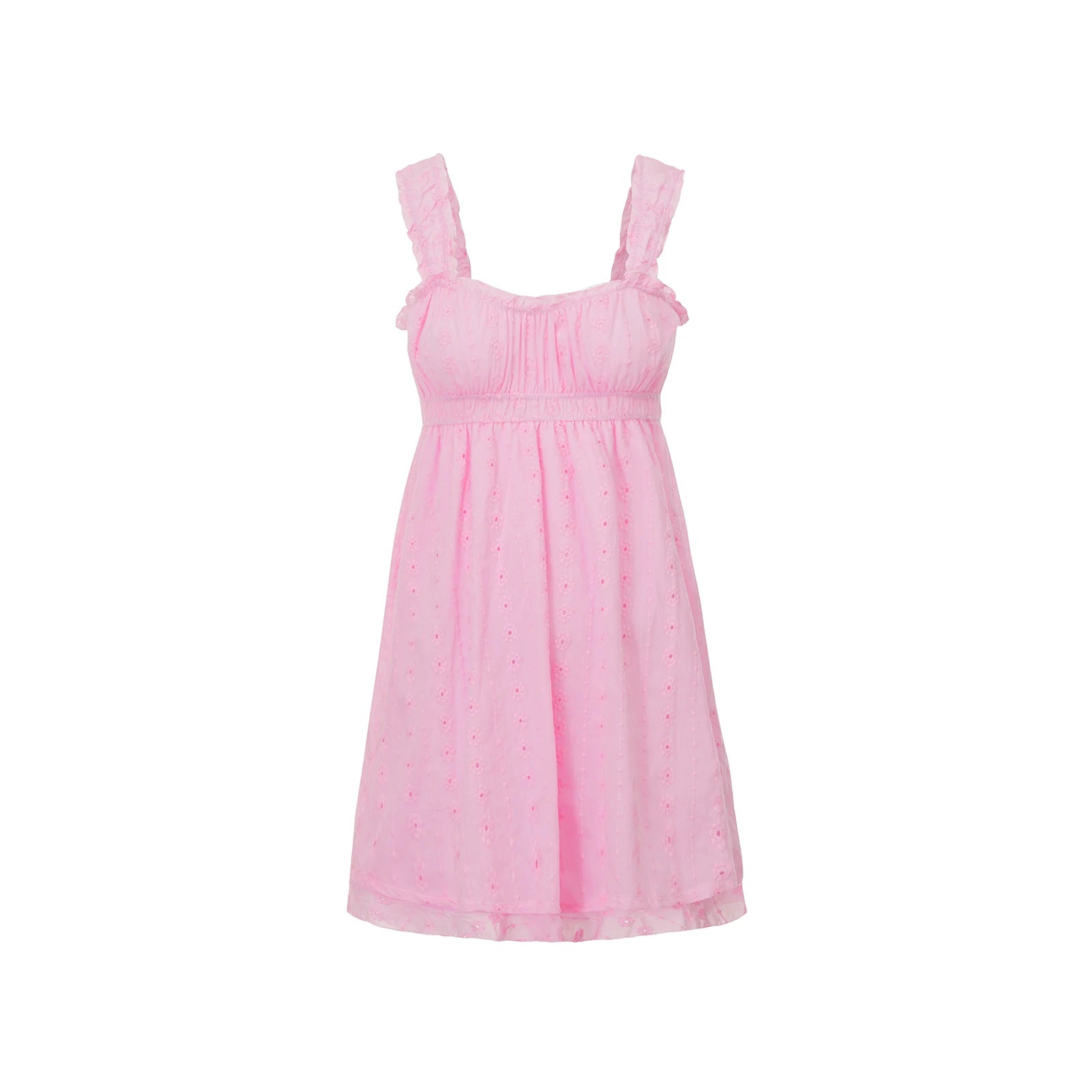 Ruffles Hem Babydoll A-line Dress Vintage Eyelet Mini Dress