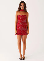 Embroidered Sequin Dress With Wrap Silhouette High Waist Sleeveless