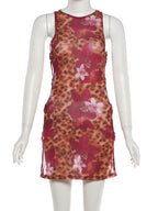 Leopard Print Mesh Patchwork Dress With Ring Details