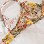 Floral Sheer Embroidery Lingerie Set With Underwire Push Up Bra And Panty Two Piece