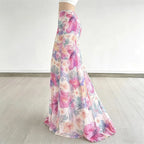 Bohemian Mesh Floral Maxi Skirt For Women Elegant High Waist