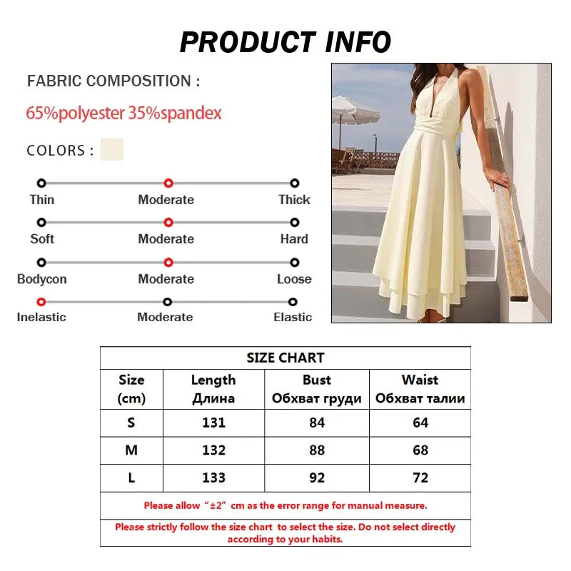 Sunny Yellow Halter Neck Dress With Open Back And Lace Up Detail High Waist Pleated Ankle Length