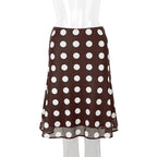 Polka Dot Satin Mesh Midi Skirt With High Waist A Line