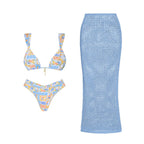 Paisley Print Bandeau Bikini Set With Sarong Cover Up 3Pcs For Women Beach Vacations
