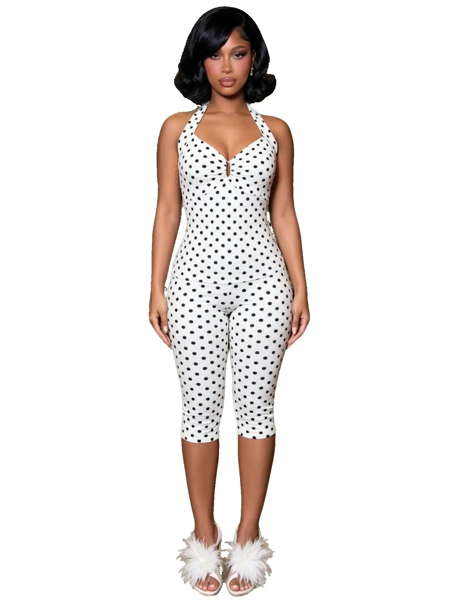 Ladies V Neck Sleeveless Backless Tops And Capri Pants