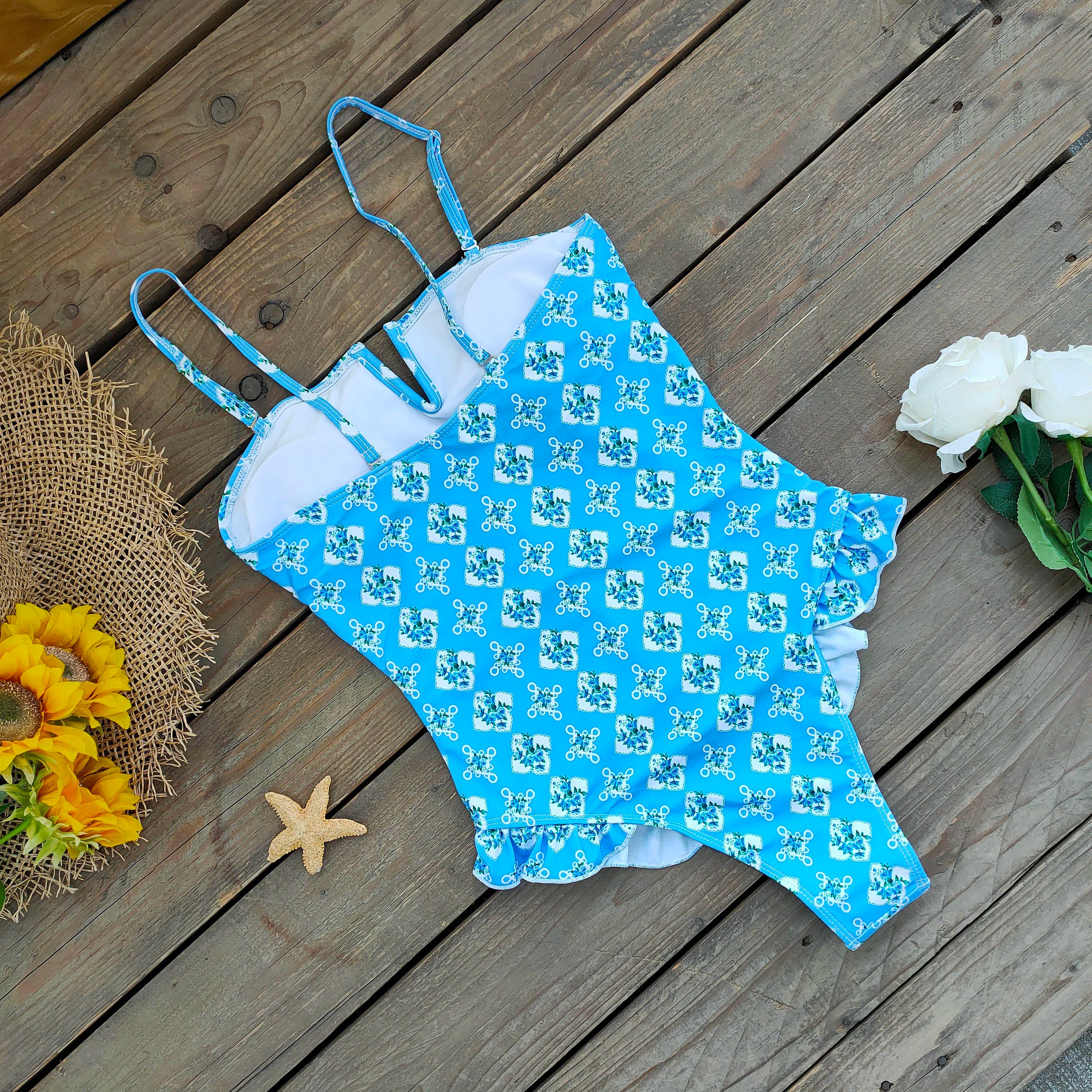 Bandage One Piece Swimsuit Women Swimwear Ruffle Bodysuit Monokini
