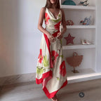 Romantic Floral Spaghetti Strap Backless Maxi Dress