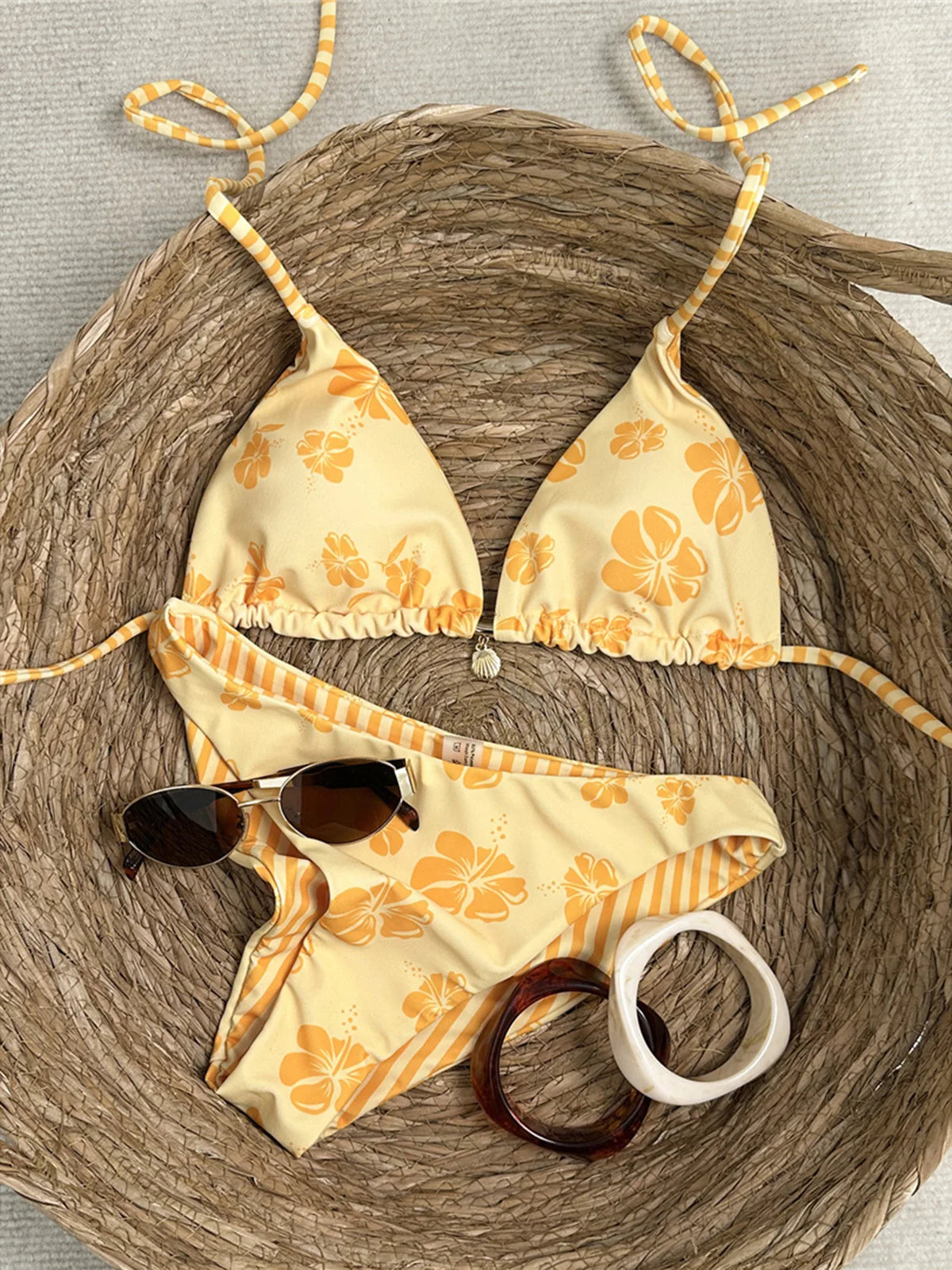 Brazilian Padded Sexy Floral Halter Two-pieces Bikini set