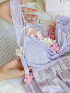 Satin Nightgown Women Fairy Princess Style Nightdress Sexy Flower Trim Sleepwear