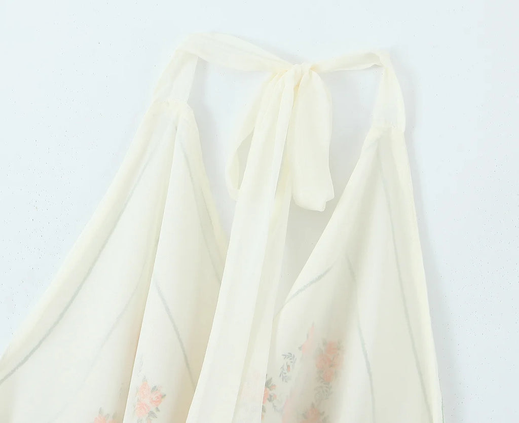Floral Smocked Backless Halter Blouse Chic Top