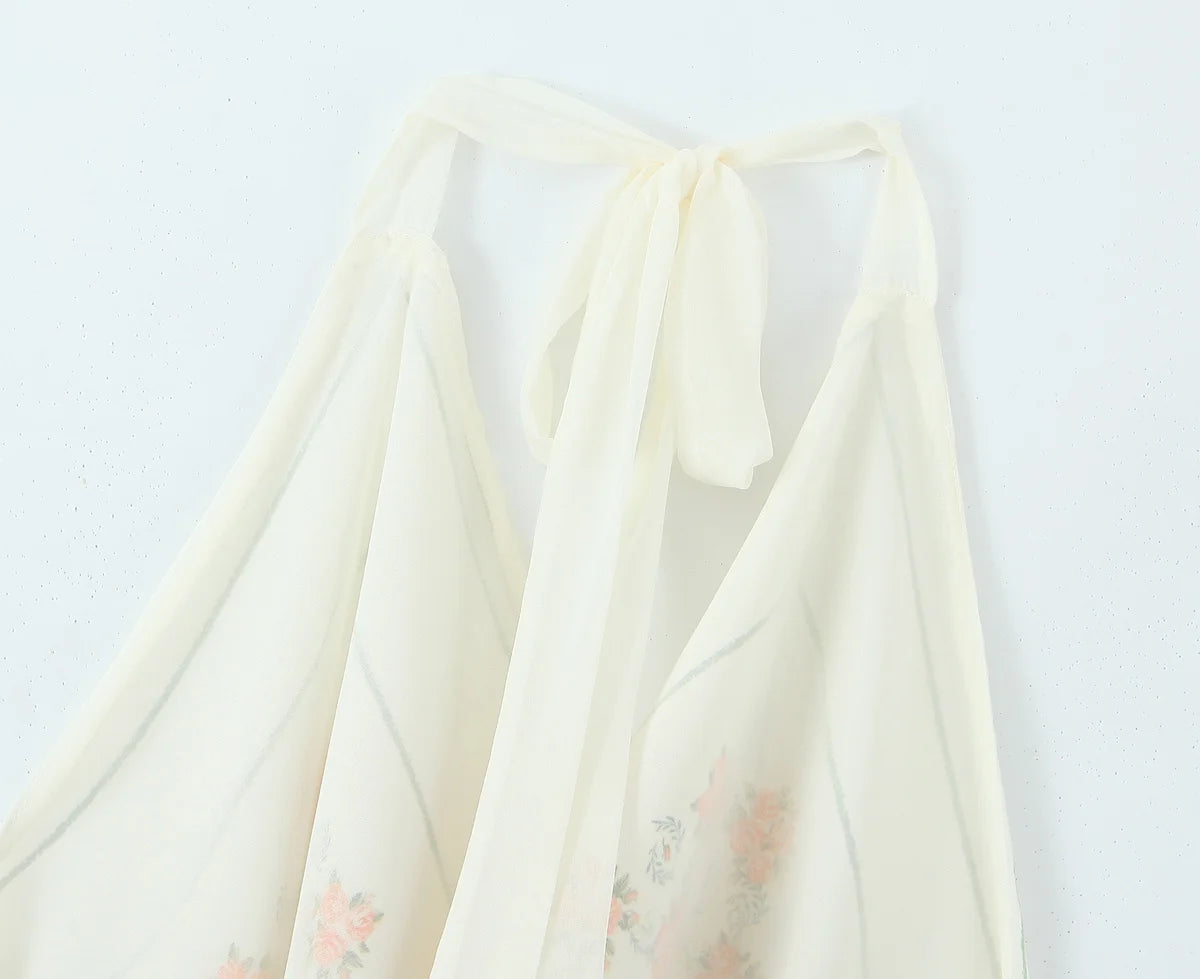 Floral Smocked Backless Halter Blouse Chic Top