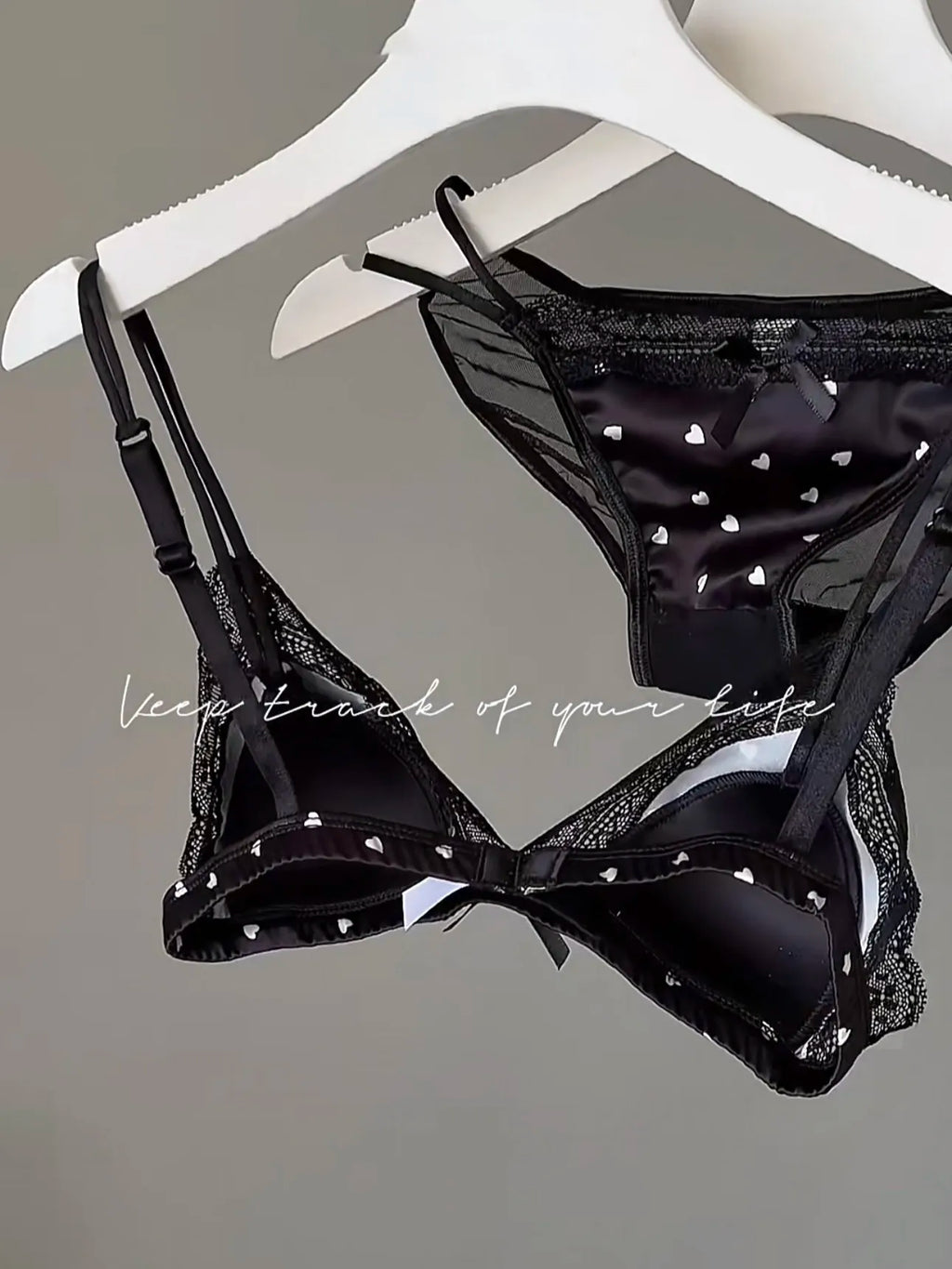 French Style Satin Lace Lingerie Set With Triangle Cups Wireless Soft Fabric Daily Wear