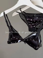 French Style Satin Lace Lingerie Set With Triangle Cups Wireless Soft Fabric Daily Wear