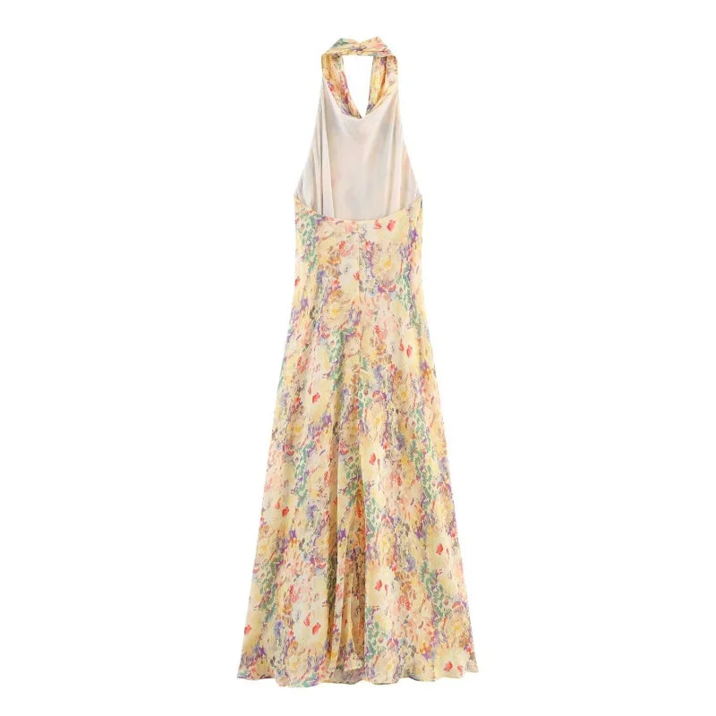 Sunlit Floral Halter Neck Maxi Dress