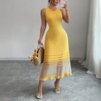 Ombre Mesh Knit Midi Dress With Sheer Hem For Summer Chic