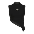Crop Knit Vest With High Neck And Asymmetrical Hem
