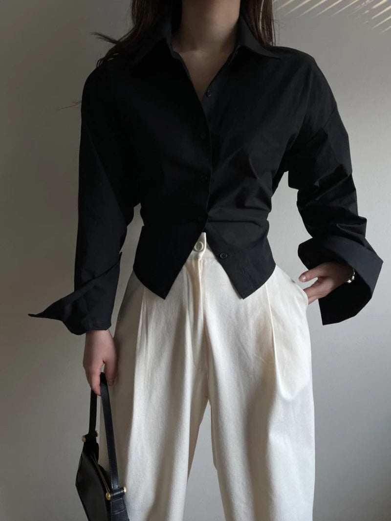 Backless Bandage Blouse With Turn Down Collar And Delicate Lace Up Details