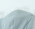 Sultry Gray And White Spliced Corset Crop Top With Fishbone Bodice