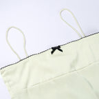 Retro Aesthetic Satin Cami Top With Bowknot Front Spaghetti Straps Cropped