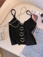 Ribbed Crop Top With Sleeveless Back Heart Decor Cami