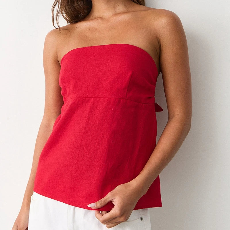 Strapless Peplum Top With Ruffle Hem Bandeau Backless