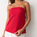 Strapless Peplum Top With Ruffle Hem Bandeau Backless