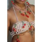 Cherry Gemstone Crystal Body Chain Bikini Top Bralette