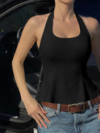 Halter Backless Corset Tank Top With Lace Up Details Retro Street Vibe