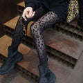 Leopard Pattern Sheer Pantyhose In Gothic Black Silky Finish Vintage Look Stockings