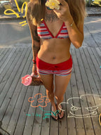 Striped Two-piece Bikini With Tie Dot Pattern Chic Beachwear Swimsuit For Summer Vibes