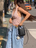 Polka Dot Halter Tank Top With Backless Lace Up Detail Chic Summer