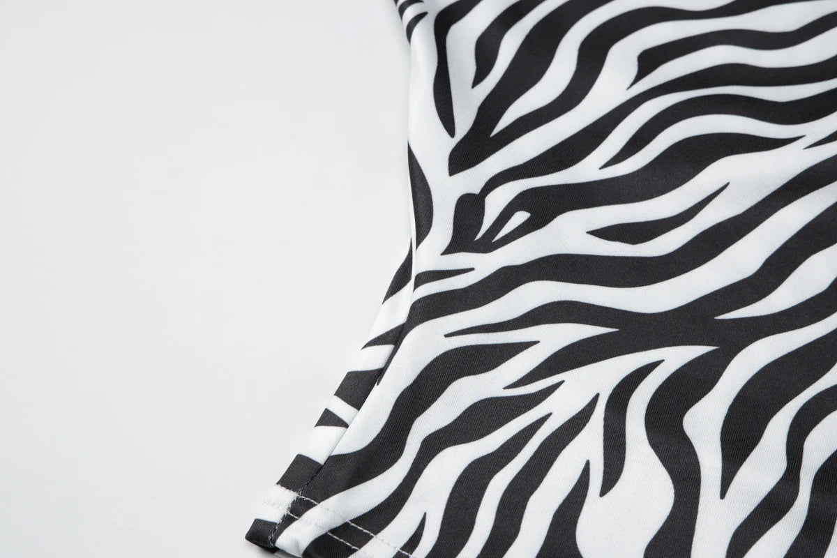 Zebra Print V Neck Backless Ruched Crop Tank Top