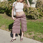 Fold Over Waist Capri Pants With Elastic Wide Leg Cropped Style