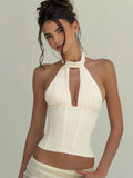 Halter Neck Crop Top With Lace Up Details And Backless Design