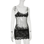 Sheer Lace Mesh Camisole Mini Dress