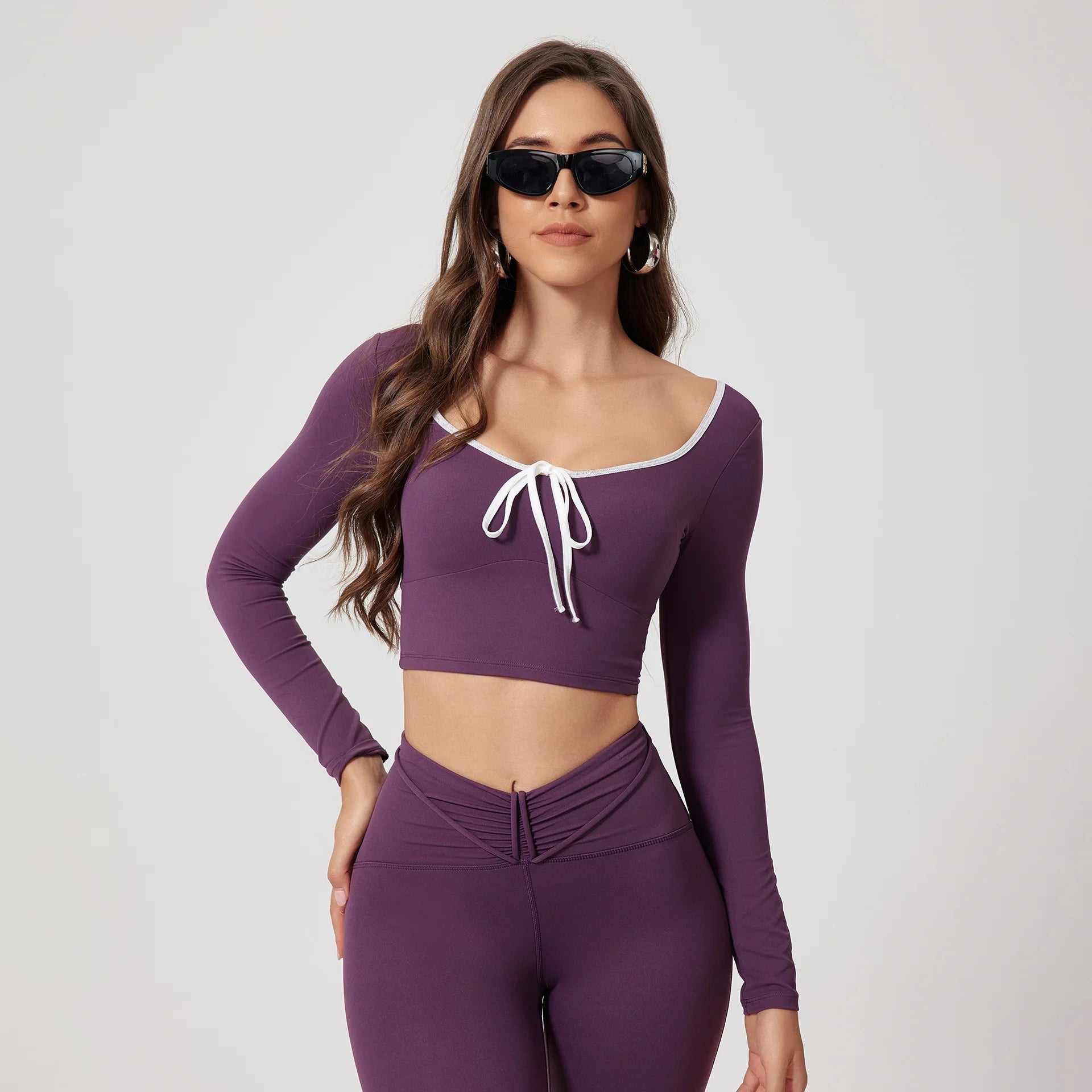 Woman Long Sleeve Seamless Round Neck Casual Yoga Clothes Gymwear Quick-Dry Running Workout Sportswear